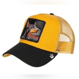 Yellow and Black Trucker Hat with Dog Patch